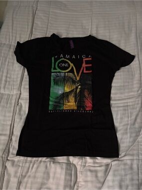 Jamaica 'One Love' Black Graphic Tee - Red/Green/Yellow Accents